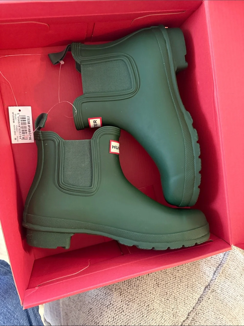 Hunter Dark Green Chelsea Rain Boots - Picture 2 of 6